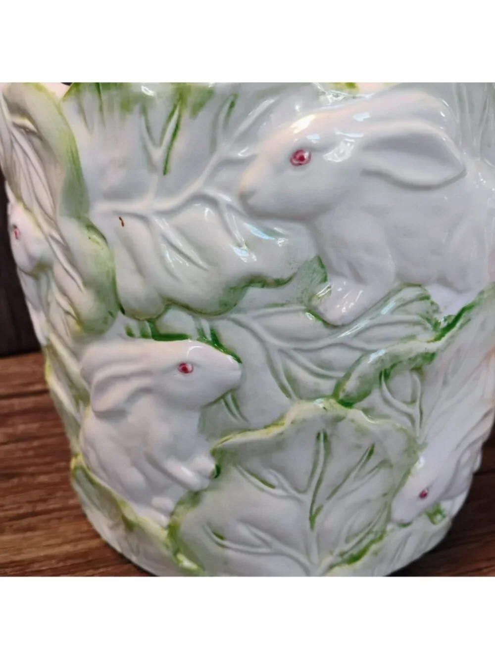 Vintage 1987 Haldon Group Rabbit Cabbage Leaf Planter Cachepot Japan Ceramic